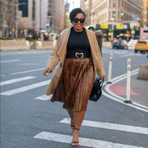 Pleated Snake Print Midi Skirt